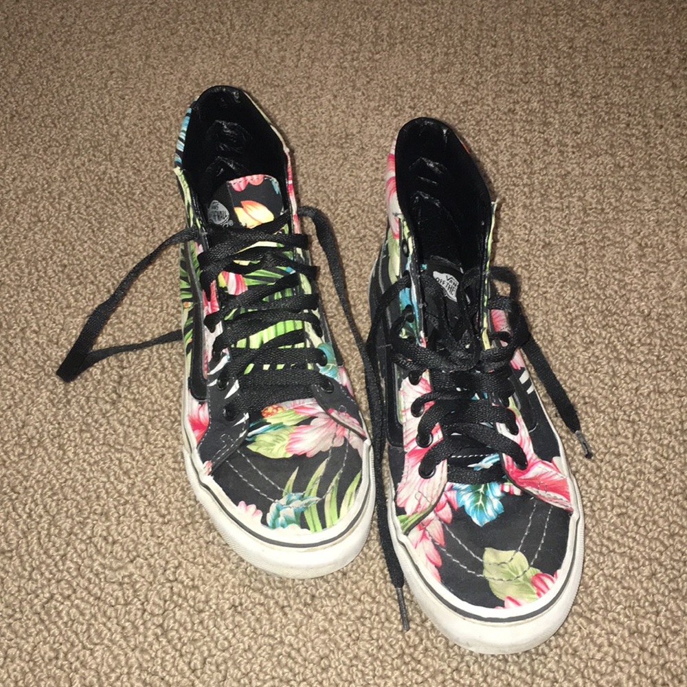 vans floral high top shoes